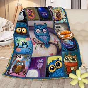 Moon Owl Cute Night Owl Flannel Fleece Blanket Cozy Fuzzy Warm Plush Throw for Owl Lovers Soft Coral Flannel Blanket - Product Image 1