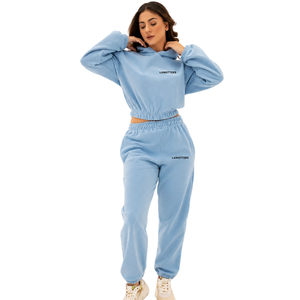 <b>Women</b> Fleece Cropped Crew Neck Sweatshirt Tracksuit Set <b>Cuffed</b> Jogger <b>Trousers</b> Casual Winter Two Piece Lounge Outfit - Product Image 1