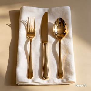 Ensemble de couverts de luxe en métal doré, 4 pièces (cuillères, fourchettes, couteaux), manche en boucle, pour décoration de table de mariage et réutilisables - Product Image 3