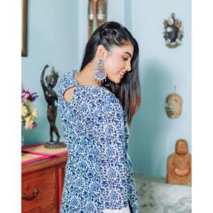 Ensemble Kurta pour femmes en denim bleu respirant en coton et fibre de bambou XS - Product Image 3