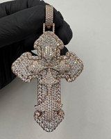 Pendentif Croix en Moissanite VVS certifiée GCI IDGL, testée au testeur de diamants, en Argent 925 plaqué Or 18K, sertie griffe, Luxe Hip Hop