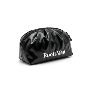 RootsMen Black nylon Cosmetic Bag Medium Size Zipper Closure Water Resistant Simple <b>Letter</b> Pattern - Product Image 2