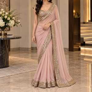 Nouvelle collection de saris de créateurs Vision, brodés, pour occasions spéciales, élégants, en georgette et chiffon, drapés, longueur ras du sol, traditionnels indiens - Product Image 5