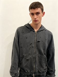 Oversized Hooded Sweatshirt Men 100% Cotton French Terry Cut Out <b>Washed</b> Streetwear Solid Color Regular Fit Autumn Style - Product Image 6