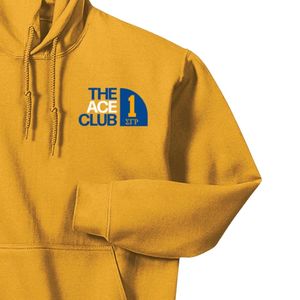 เสื้อฮู้ดผู้หญิงสีมัสตาร์ดโกลด์ ลายกราฟิก The Ace Club พิมพ์ด้านหน้า มีเชือกผูกฮู้ด กระเป๋าจิงโจ้ แขนยาว สไตล์ลำลอง - Product Image 5