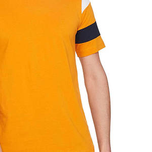 <b>Men's</b> Premium 100% Cotton Mustard Yellow Stripe <b>T</b>-<b>Shirt</b> | Navy <b>White</b> Sleeve Detail Crew Neck Tee | Quick Dry Short Sleeve Urban - Product Image 6
