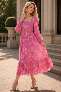 Robe midi élégante imprimée pour femme, robe de fête décontractée à fleurs, robe de mode écologique pour les rassemblements de vacances - Product Image 4