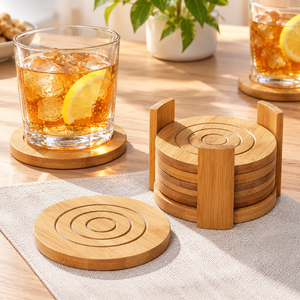 Juego de Posavasos de Bambú Natural con Soporte, Posavasos Redondos Resistentes al Calor, Antideslizantes, para Tazas, Vasos, Decoración del Hogar, Regalo - Product Image 3