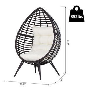 Sillón Huevo de Mimbre para Patio Interior/Exterior con Cojín Suave, Asiento Tipo Lágrima, Muebles de Ratán de Plástico PE para Interiores/Exteriores - Product Image 3