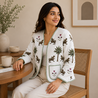 Veste matelassée en coton BOHO9 pour femme BOHOBI, imprimé tigre et palmier, manches longues, légère, décontractée, pour l'hiver et l'automne, OEM ODM