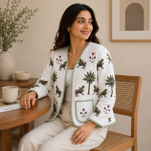 Veste matelassée en coton BOHO9 pour femme BOHOBI, imprimé tigre et palmier, manches longues, légère, décontractée, pour l'hiver et l'automne, OEM ODM - Product Image 3