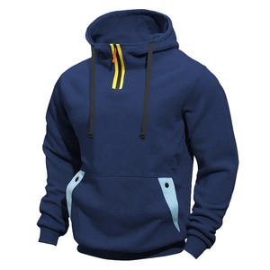 Sudadera con Capucha Azul Marino para Hombre con Cierre Amarillo y Bolsillos Azul Claro, Corte Regular Informal, Felpa de Algodón, Ropa de Otoño 2027 - Product Image 1