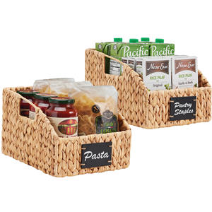 Cesto de Almacenamiento de Jacinto de Agua Tejido con Etiqueta de Pizarra - Cesta de Almacenamiento Hecha a Mano con Frente Abierto para Organización - Product Image 4