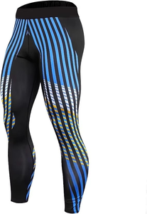 Men's <b>Black</b> Blue Striped Compression Set Full <b>Sleeve</b> Crew Neck Quick Dry Spandex Polyester <b>Long</b> <b>Sleeve</b> <b>Top</b> And Pants All Season - Product Image 3