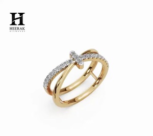 แหวนทองคำแท้ 14K 18K ดีไซน์ไขว้สองสี ประดับเพชรแล็บโกรว์ หลายชั้น แบบซ้อนกัน - Product Image 2