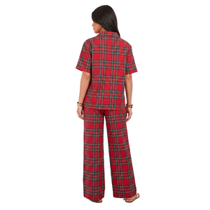 Ensemble pyjama à carreaux pour femmes enceintes, manches courtes, col rabattu, coupe ample, pantalon de maternité, vêtements de nuit confortables pour l'hiver - Product Image 2