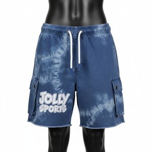 Shorts de Baño para Mujer de Alta Calidad, 300 GSM, Algodón y Poliéster, Diseño Tie Dye Azul, Bolsillos Tipo Cargo, Logotipo Personalizado - Product Image 1