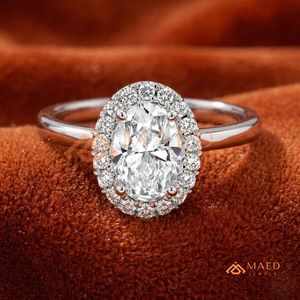Elegant 925 Sterling <b>Silver</b> Oval Cut Halo Diamond Engagement <b>Ring</b> with Classic <b>Solitaire</b> Band for Women - Product Image 1