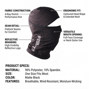 PTBUTM Cagoule intégrale respirante noire pour activités extérieures, unisexe adulte 56-58CM, sport et quotidien, 100% polyester - Product Image 5