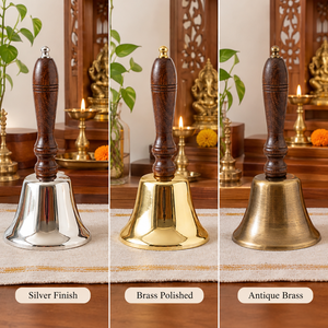 Cloche de prière artisanale en laiton avec poignée en bois foncé, cloche traditionnelle pour temple hindou, pour la prière quotidienne - Product Image 3