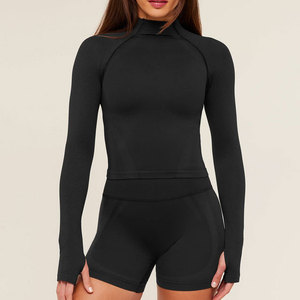 Camiseta de Yoga de Manga Larga para Mujer, de Alta Calidad, con Cuello Alto, Orificios para Pulgares, Transpirable, Antipilling, para Entrenamiento y Gimnasio - Product Image 1
