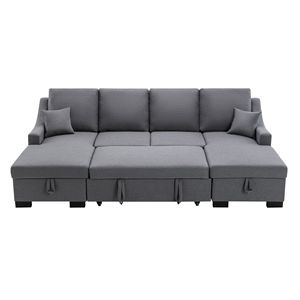 Divano Sezionale Letto con Doppio Spazio di Stoccaggio, Rivestimento Grigio e 2 Cuscini Rimovibili - Product Image 5