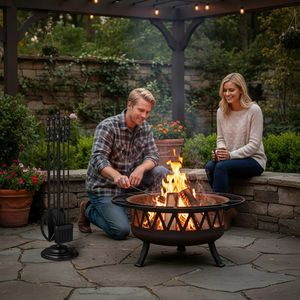 5-Piece <b>Fireplace</b> <b>Tool</b> <b>Set</b> with Poker Tongs Brush Shovel Round Stand - Product Image 6