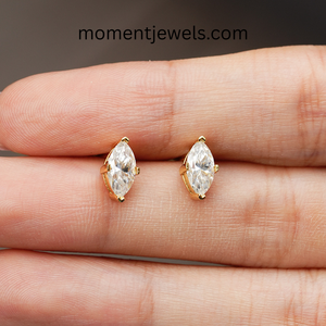 S925 Silver Flower Marquise Cut <b>Moissanite</b> Stud <b>Earrings</b> 18K Gold Plated Bezel Setting Elegant Women Jewelry Gift - Product Image 3