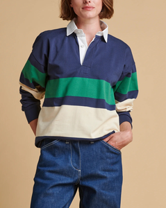 Camisa a Rayas Estilo Rugby Casual para Mujer, Polo Moderno, Sudadera con Botones Frontales, Poliéster/Algodón - Product Image 2