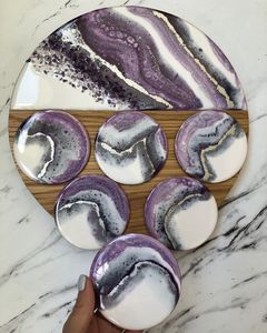 Juego de posavasos artísticos de resina hechos a mano para decoración de mesa, protección de bebidas y accesorios elegantes para el interior del hogar. - Product Image 1