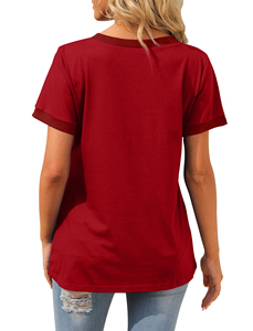 T-shirts en toile de haute qualité pour femmes, col en V, sublimation, grandes tailles, respirants, anti-boulochage, prix de gros du fabricant - Product Image 2