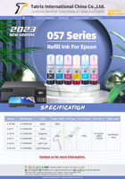 Tatrix 057 encre Compatible couleur bouteille à base d'eau recharge encre à jet d'encre en vrac 057 pour imprimante Epson L8058 L18058