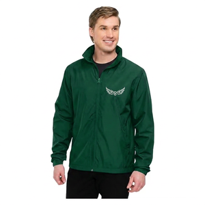 <b>Men's</b> Black Windproof Zipper <b>Jacket</b> With Embroidered Wings Logo Stand Collar Casual Autumn Wear - Product Image 6