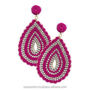 Pendientes Colgantes Ligeros de Aleación Hechos a Mano con Corte Esmeralda para Mujer, Estilo Lindo y a la Moda, con Cuentas Bordadas Multicolor, Tipo Aro Llamativo - Product Image 5