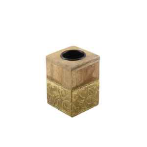 Quemador de Incienso Cuadrado de Lujo de Madera y Metal con Base Dorada Tallada, Quemador de Carbón para Bakhoor y Oud, Mini Cubo Porta-Bukhoor, Decoración para el Hogar - Product Image 1