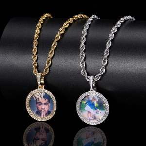 Silver Lab Grown Diamond Small Round Photo Pendant Custom Face <b>Memory</b> Pendant Necklace - Product Image 1