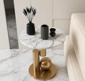 Modern <b>Marble</b> <b>Top</b> <b>Console</b> <b>Table</b> with Brass Pedestal Base Living Room Accent Furniture - Product Image 1