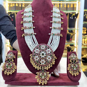 Conjunto de collar largo Kundan y perla tradicional chapado en oro 10581373PGR conjunto de joyería fina exquisita - Product Image 1