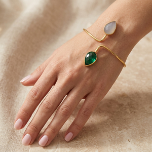 <b>Gold</b> <b>Adjustable</b> <b>Bracelet</b> Gray Chalcedony Green Quartz <b>Gold</b> Plated <b>Bracelet</b> Bangle Wholesale For Jewelry - Product Image 3