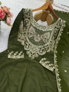 French Crep Silk Embroidered Salwar Kameez Sharara Dupatta Set <b>Mehndi</b> Green Color Women Party Wear Ethnic Festive <b>Outfit</b> - Product Image 5