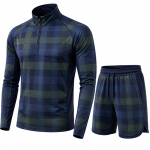 Men's Orange Yellow Solid Quarter-Zip Pullover Shorts <b>Set</b> Sporty Casual Breathable <b>Knitted</b> 100% Polyester - Product Image 6