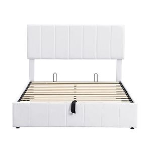 Letto matrimoniale imbottito bianco con piattaforma e sistema di stoccaggio idraulico (Vecchio SKU LP000111AAK) - Product Image 3