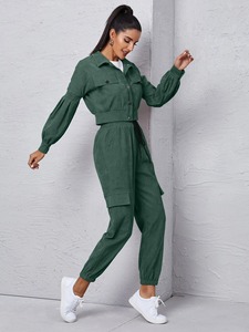 ชุดวอร์มผู้หญิง ผ้าฝ้ายผสมโพลีเอสเตอร์ แจ็คเก็ตซิป กางเกงจ็อกเกอร์ ระบายอากาศ ยืดหยุ่น เหมาะสำหรับออกกำลังกาย ชุดออกกำลังกาย - Product Image 5