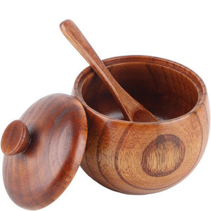 Pot à sucre en bois d'acacia sculpté à la main avec couvercle et cuillère, finition brûlée de luxe, pot à épices décoratif, récipient de rangement pour cuisine et salle à manger - Product Image 3