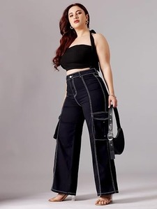 Black Stretch Denim Women's <b>Boot</b> Cut Jeans Mid Waist Knee Length Vintage Style Eco-Friendly Washable Color Fade Proof - Product Image 6