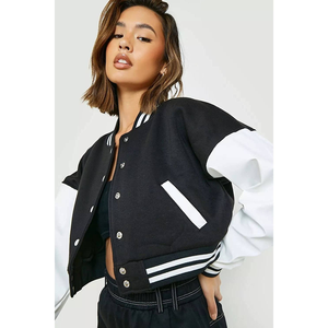 New Fashion Ladies Crop <b>Varsity</b> <b>Jackets</b> in Black & White Color Plus Size Stylish Wool Crop Top <b>Jackets</b> for Ladies OEM Serviced - Product Image 5