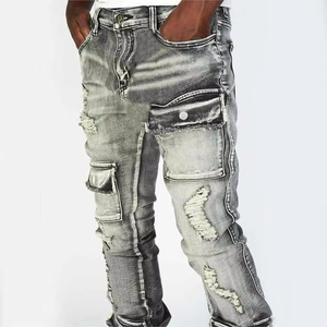 Jeans de Mezclilla Elásticos de Diseño Recto para Hombre, Lavado de Color Otoño-Invierno, Casuales, 100% Algodón - Product Image 6