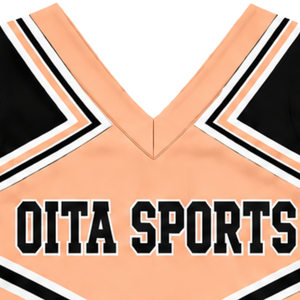 Ensemble d'uniformes de cheerleading personnalisés par le fabricant, couleur pêche, avec haut court sans manches à col en V et jupe plissée, vêtements de performance pour équipe - Product Image 4