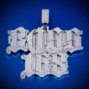 Hip Hop Jewelry Men's Iced Out Letter Name <b>Pendant</b> 925 Sterling <b>Silver</b> VVS Moissanite Diamond <b>Initial</b> Custom Logo Letter <b>Pendant</b> - Product Image 1