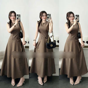Robe longue en soie unie pour femme, manches courtes, élégante, confortable, décontractée, formelle, offre ODM - Product Image 3